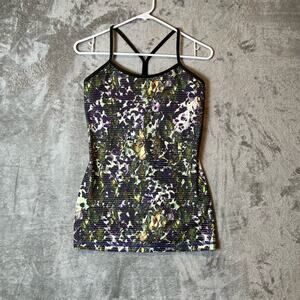 Lululemon Sz 6 Power Y Tank Luon Floral‎ Sport Black Multi/Gator Green Yoga